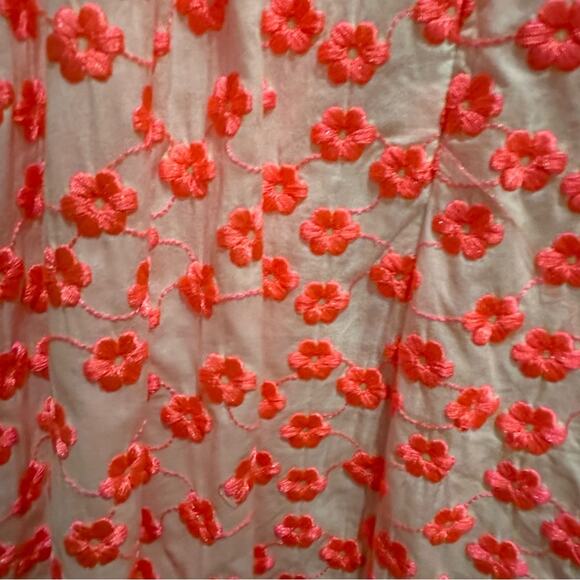 J. Crew White Neon Pink Embroidered Floral Racer Dress A5586 Size 10 Fit Flare - Picture 6 of 12